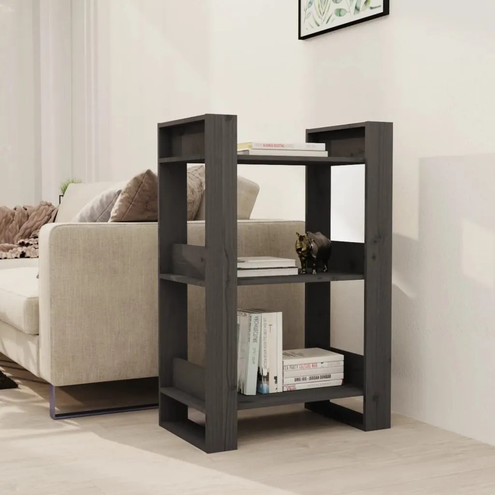 Bibliotecă/separator cameră, gri, 60x35x91 cm, lemn masiv pin