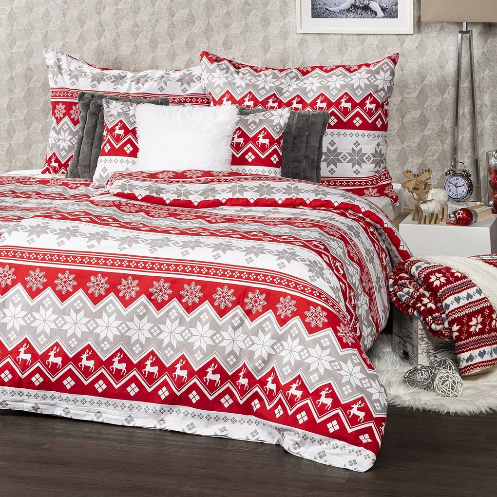 Lenjerie bumbac Crăciun 4Home Red Nordic, 220 x 200 cm, 2 buc. 70 x 90 cm