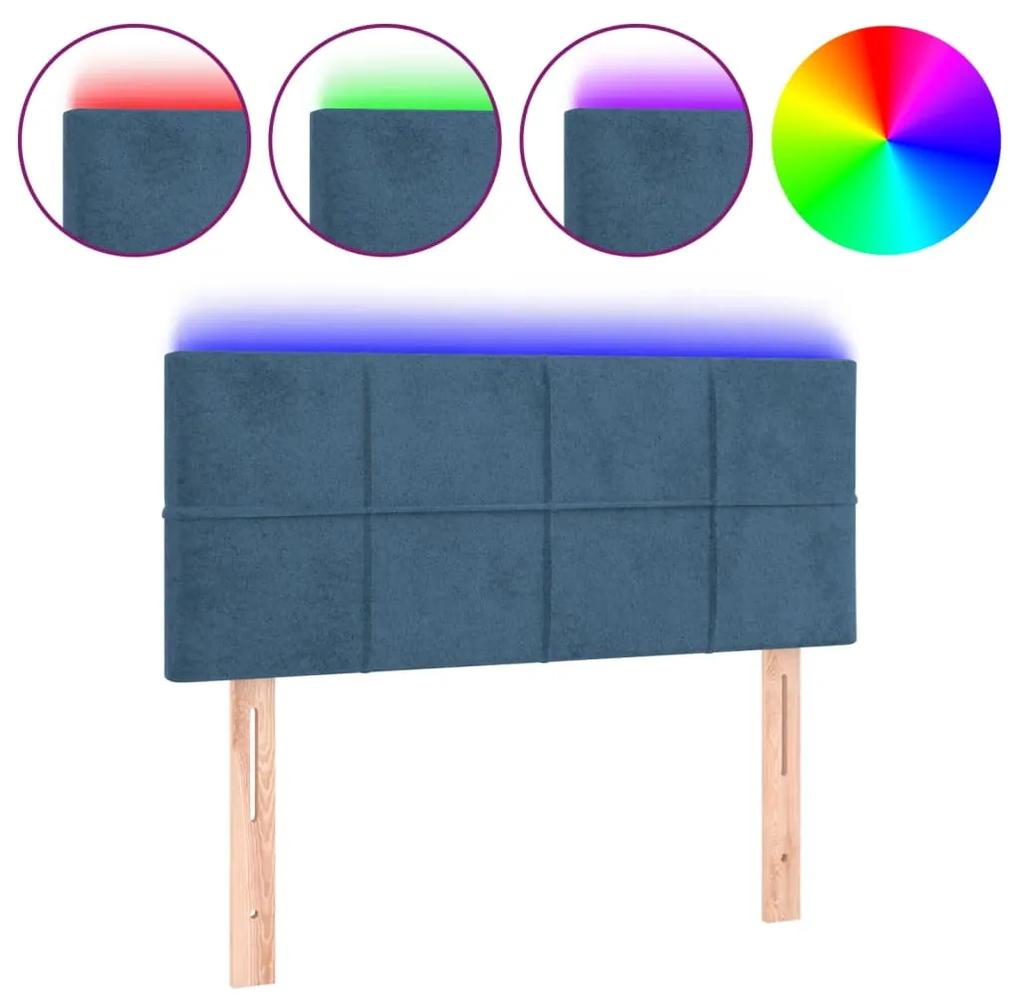 3121658 vidaXL Tăblie de pat cu LED, albastru închis, 100x5x78/88 cm, catifea