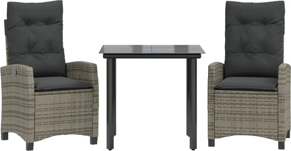 vidaXL Set mobilier de grădină cu perne, 3 piese, gri, poliratan