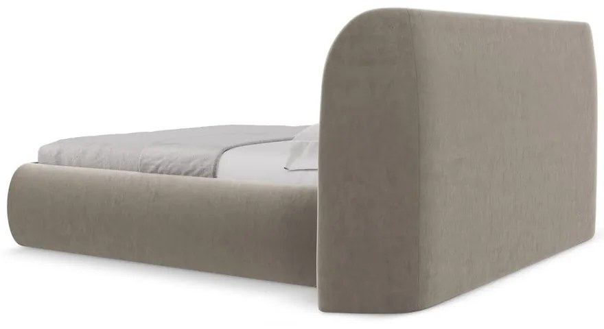 Pat matrimonial taupe tapițat cu spațiu de depozitare cu somieră 160x200 cm Hauke – Makamii
