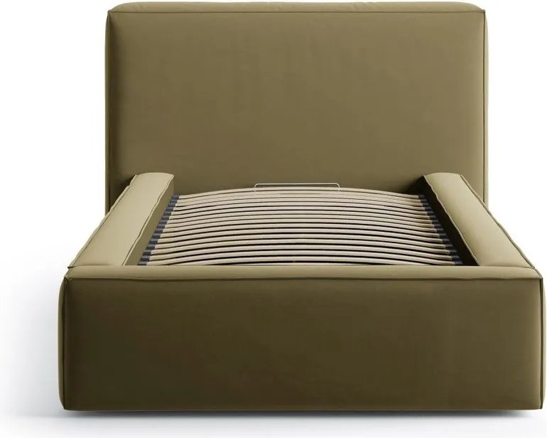 Pat verde tapițat cu spațiu de depozitare cu somieră 90x200 cm Jodie – Micadoni