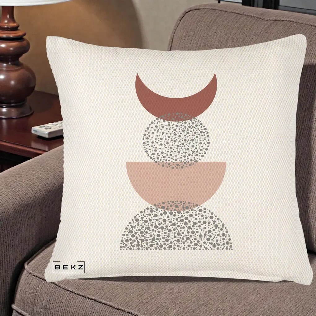 Perna Decorativa Boho Luna Plina si Forme Punctate, 40x40 cm, Crem Reliefat, Husa Detasabila, Perna Inclusa, BEKZ®