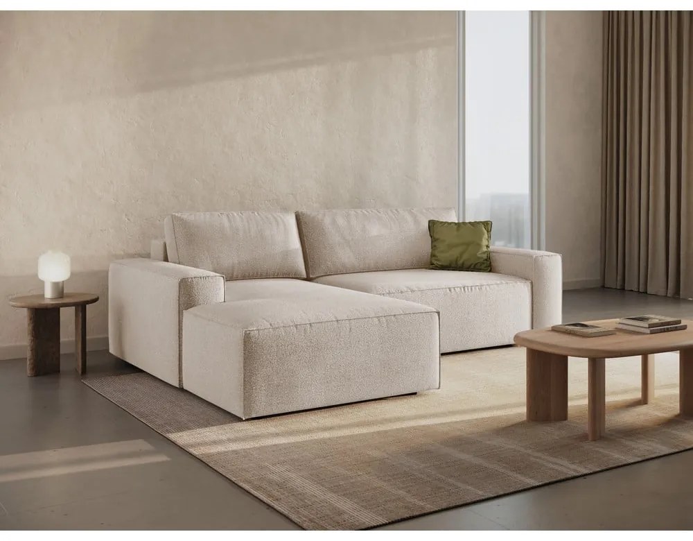 Colțar bej extensibil cu tapițerie din țesătură bouclé (cu colț pe partea stângă ) Jodie – Micadoni Home