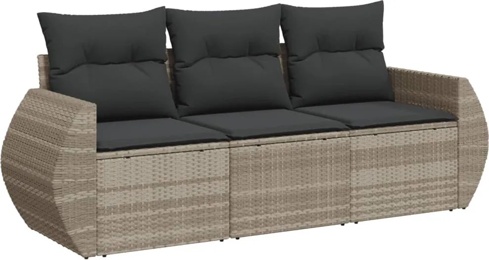 vidaXL Set canapele de grădină cu perne, 3 piese gri deschis poliratan