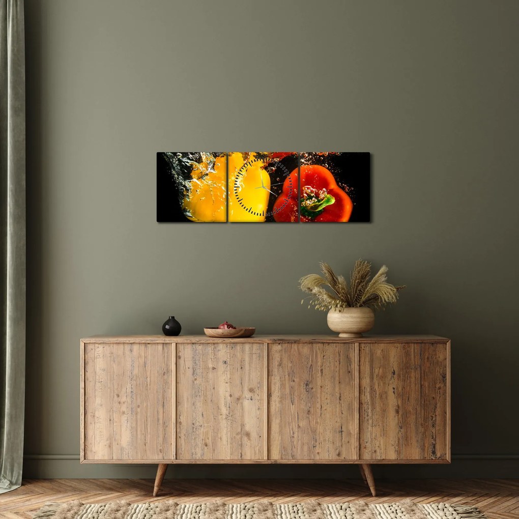 Tablou - ardei în apă (cu ceas) (90x30 cm)