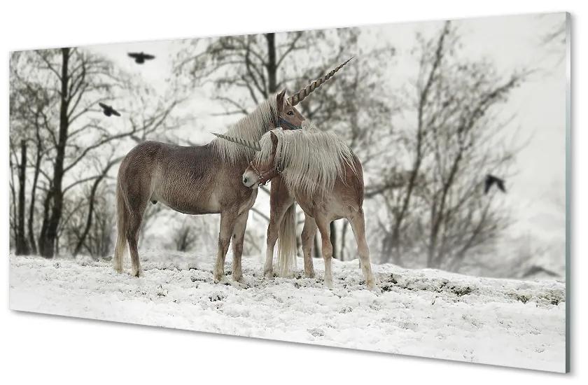 Tablouri acrilice Iarna unicorni pădure