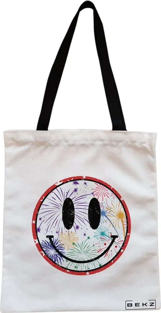 Sacosa de Panza pentru Cumparaturi, Geanta Tote, model Splashy, Cu fermoar, 38x34.5 cm, Alba, BEKZ®