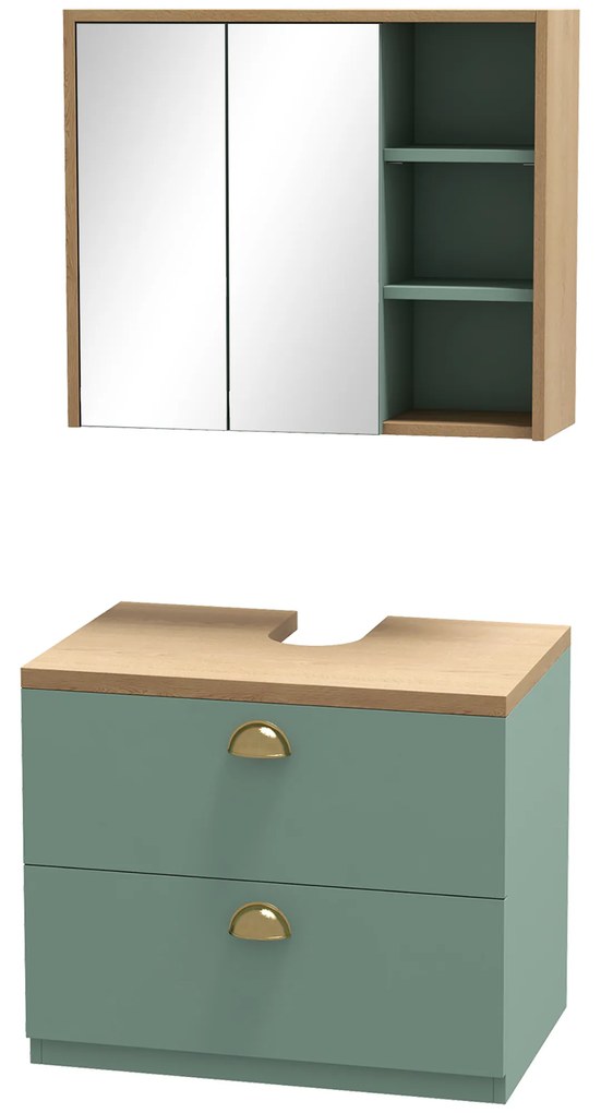 kleankin Set de mobilier pentru baie cu rafturi reglabile 2 sertare design scandinav verde | Aosom Romania