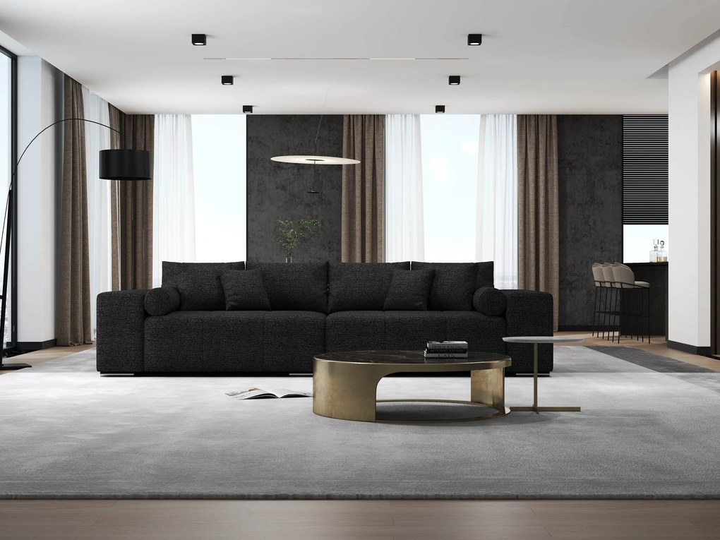 Canapea extensibilă dumonde cu ladă de depozitare si sezut confortabil din spuma high-density, Marbela Enjoy Black XXL 295x100 cm