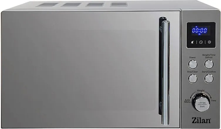 Cuptor cu microunde digital Zilan ZLN1238, Putere 700W, Capacitate 20L, Functie de dezghetare, Panou din inox, Afisaj digital