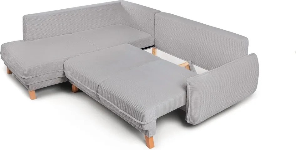 Colțar gri deschis extensibil/cu spațiu de depozitare cu tapițerie din catifea reiată (cu colț pe partea dreaptă/în formă de ”L”) Tori – Bonami Selection