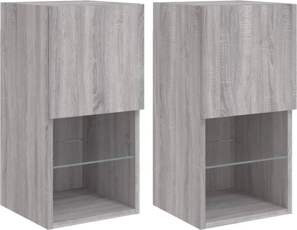 vidaXL Comode TV cu lumini LED, 2 buc., gri sonoma, 30,5x30x60 cm