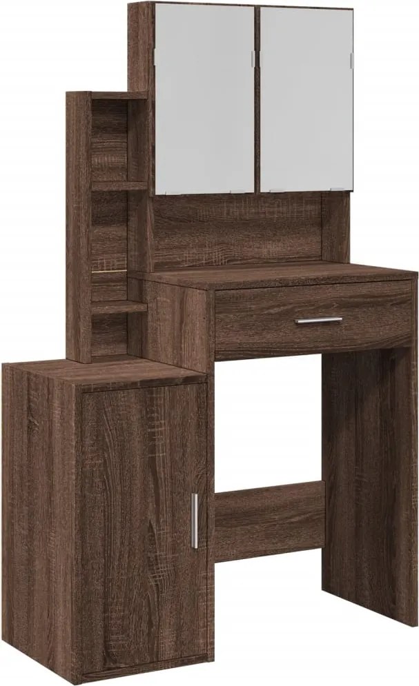 vidaXL Masă de toaletă cu dulap, stejar maro, 80x35x132 cm