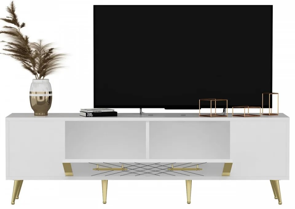 Comoda TV Detas, Alb / Auriu