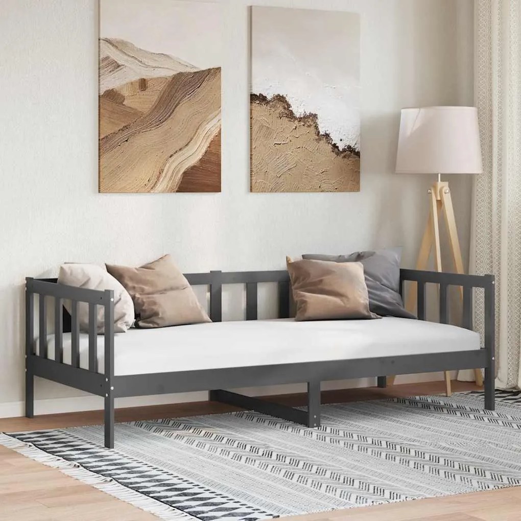 vidaXL Pat de zi, 90x200 cm, gri, lemn masiv de pin