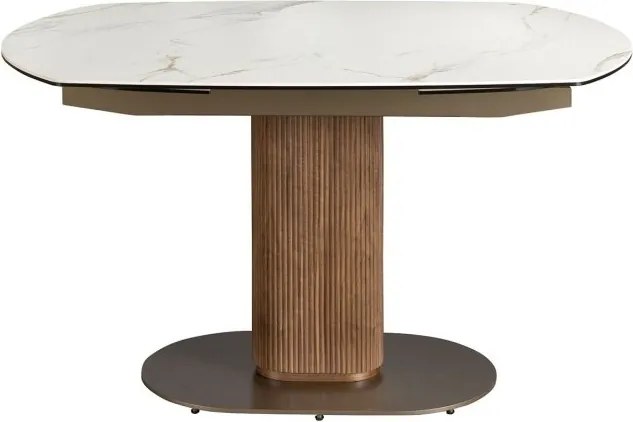 Masa extensibila din lemn si marmura portelanata Barrel 140-200x100cm