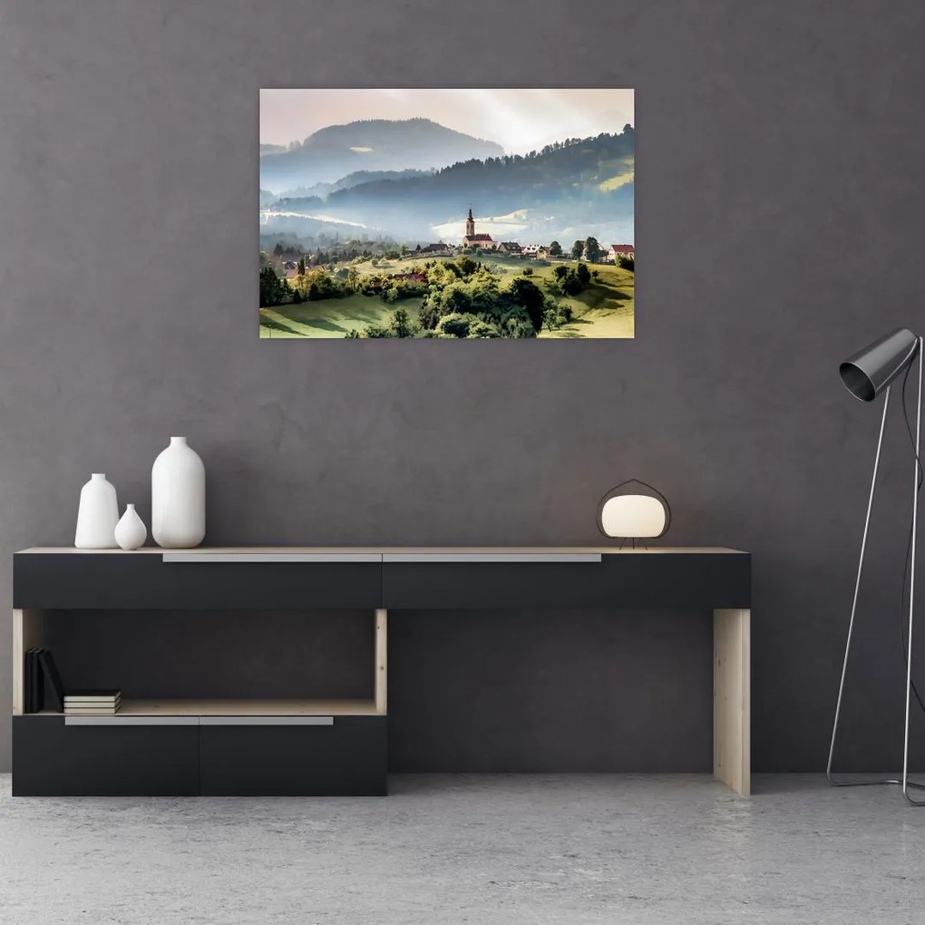 Tablou - sătuț în ceață (90x60 cm)
