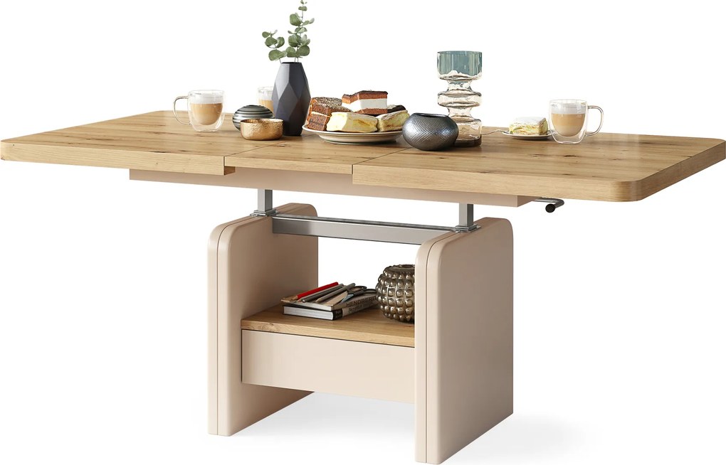 Mazzoni LEXUS Stejar Artisan/Bej (Șampanie) - MĂSUȚĂ DE CAFEA EXTENSIBILĂ MODERNĂ