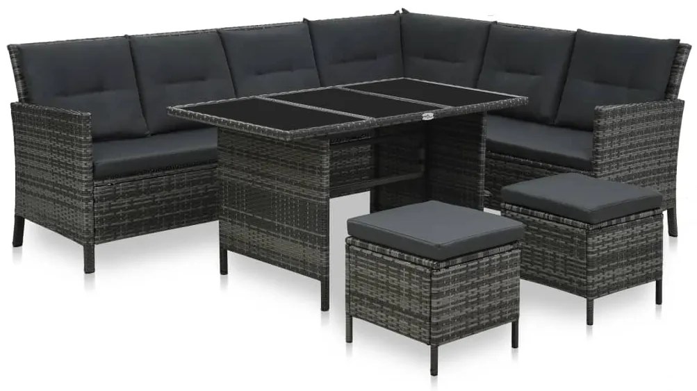 48143 vidaXL Set mobilier de grădină cu perne, 4 piese, gri, poliratan