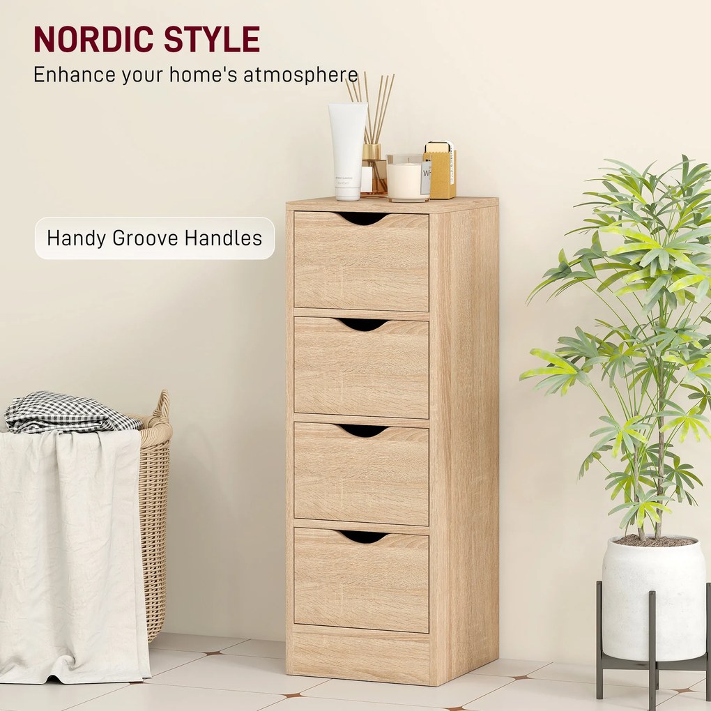 HOMCOM Dulap de Baie Compact cu 4 Sertare și Mânere Sculpatate, Stil Nordic | Aosom Romania