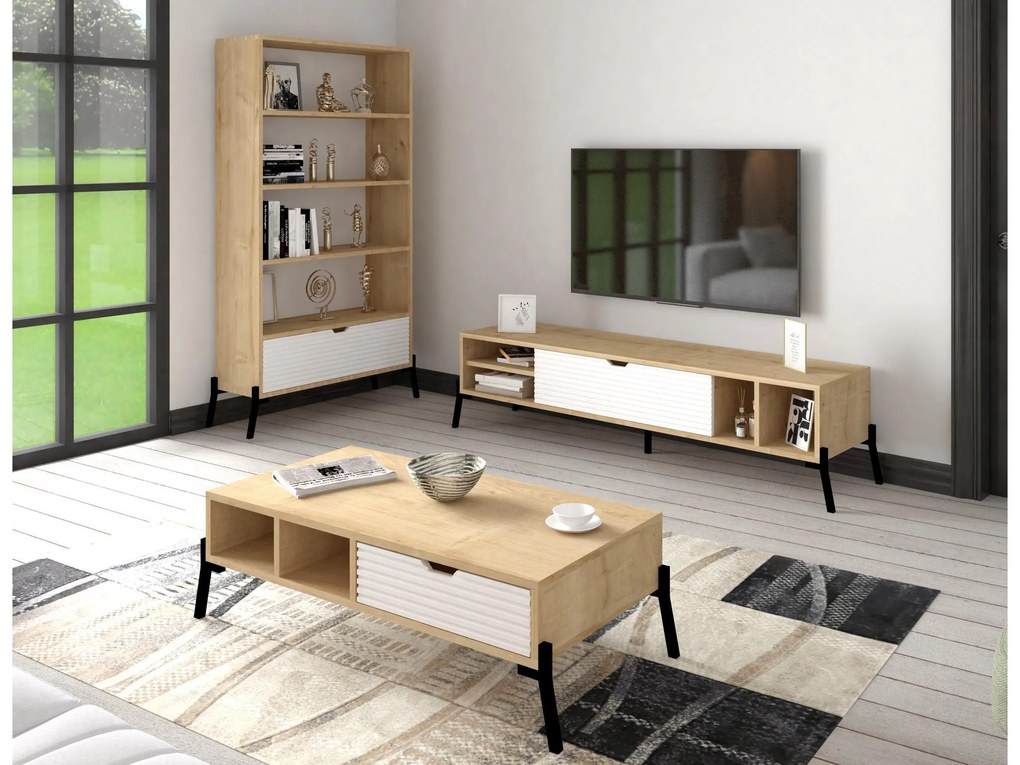 Set mobilier living Ponusetta (Stejar zafir + alb). 1107147
