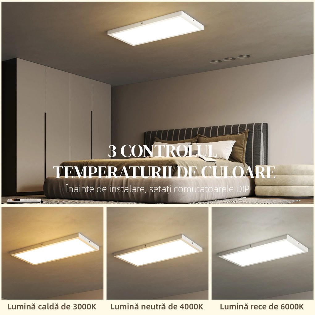 HOMCOM Set de 2 Plafoniere LED Subțiri cu Design Minimalist și Modern, Reglabile, Candelabru LED din Oțel și Plastic, 60x30x3,7 cm, Alb | Aosom Romania