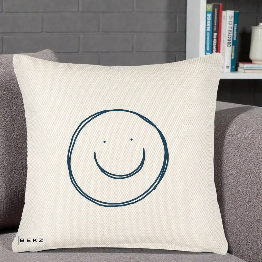 Perna Decorativa Smile Desen Minimalist, 40x40 cm, Crem Reliefat, Husa Detasabila, Perna Inclusa, BEKZ®