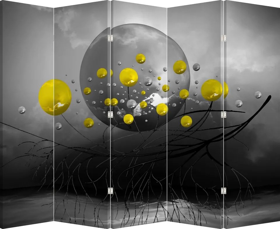 Paravan - Bile abstracte galbene (210x170 cm)