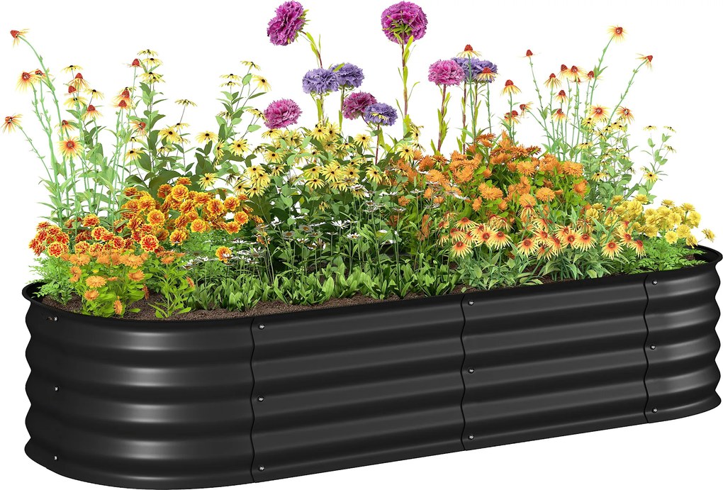 Outsunny Jardinieră înălțată parcelă pătrată pentru grădină din oțel modulabilă pentru legume, plante, flori, dim. 150 x 62 x 30 cm, negru | Aosom Romania