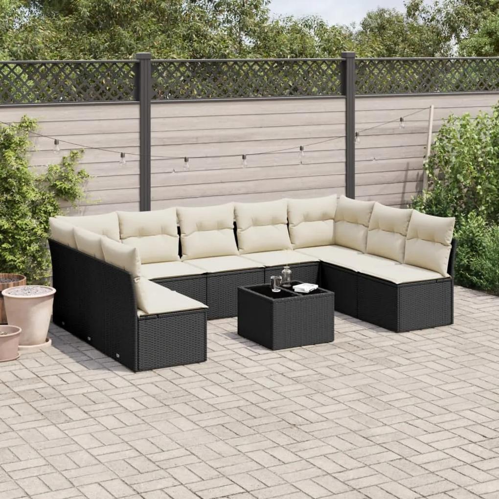 3249915 vidaXL Set canapele de grădină cu perne, 10 piese, negru, poliratan
