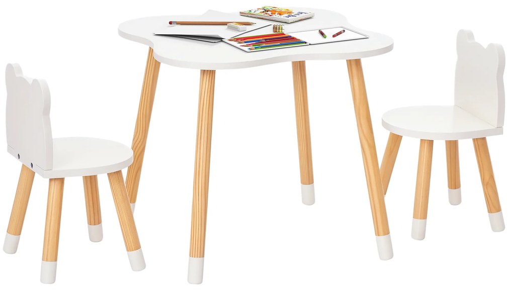HOMCOM Set de Masă și Scaun din Lemn pentru Copii, Masă de Activități pentru Copii cu Vârsta de 3+ ani, 56x56x50 cm, Gri | Aosom Romania