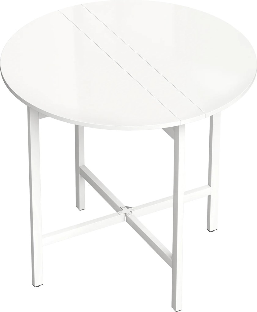 HOMCOM Masă de sufragerie pliabilă, masă de bucătărie rotundă Ø 80 cm pentru 4 persoane cu 2 extensii, picioare din oțel, alb | Aosom Romania