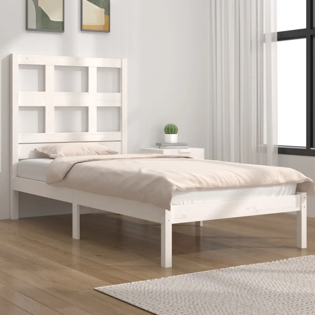 3104439 vidaXL Cadru de pat 2FT6 Small Single, alb, 75x190 cm, lemn masiv pin