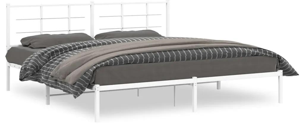 355617 vidaXL Cadru de pat metalic cu tăblie, alb, 200x200 cm