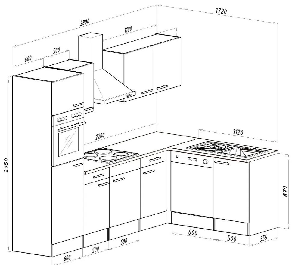 Mobilă de bucătărie Yorki 280 cu corp alb și față alb satinat