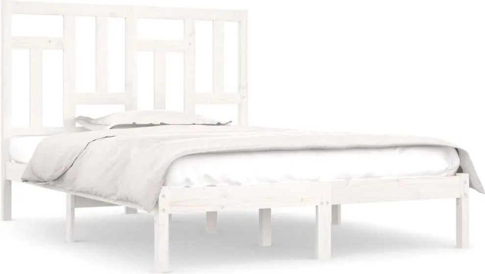 vidaXL Cadru de pat fără saltea, alb, 200x200 cm, lemn masiv pin