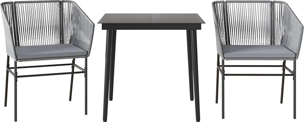 vidaXL Set de sufragerie de grădină 3 piese sticlă poliratan gri