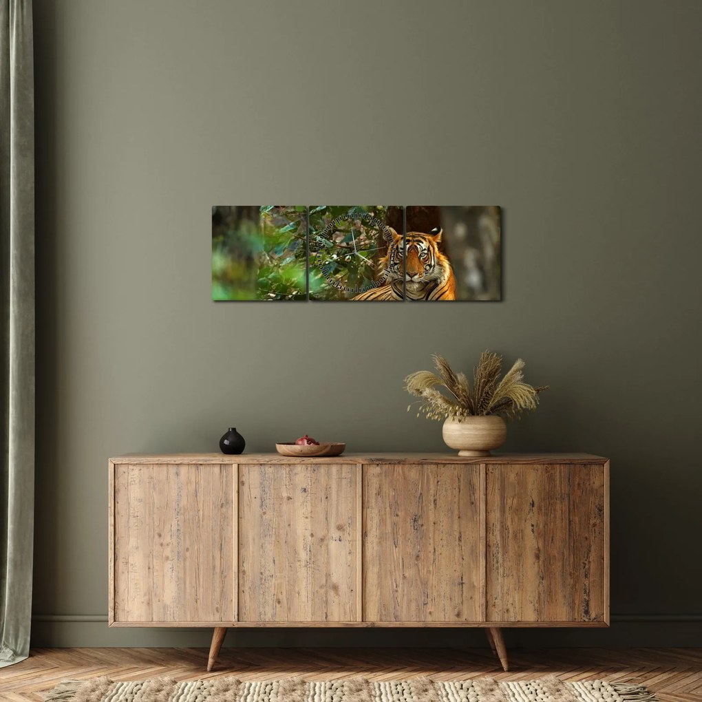 Tablou - Tigru odihnindu -se (cu ceas) (90x30 cm)