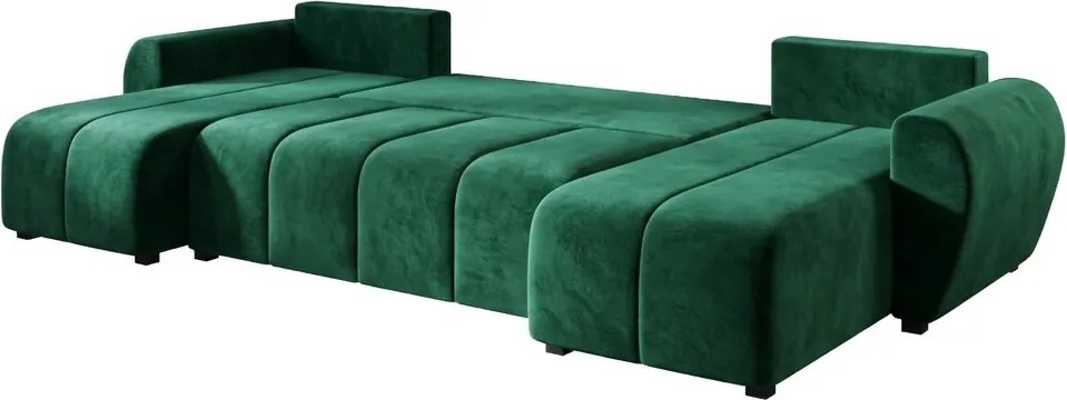 Coltar extensibil in forma de U SEVIO, verde sticla, 311x145 cm + 2 perne GRATUIT