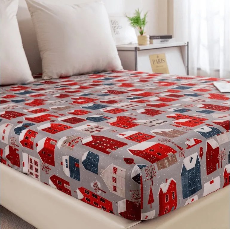 Cearsaf din microfibra WINTER COTTAGE gri 90x200 cm