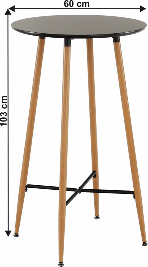 Masă de bar, negru/stejar, diametru 60 cm, IMAM