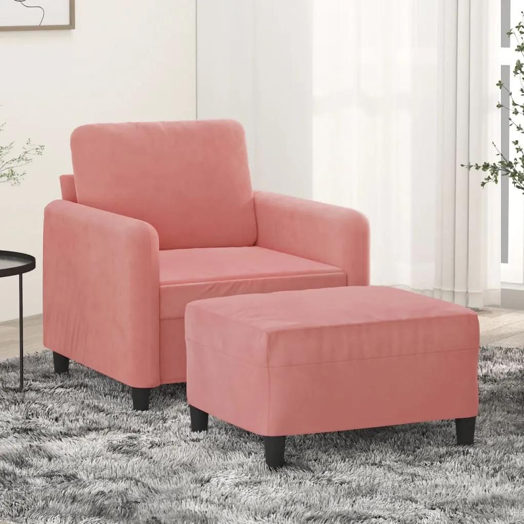 Fotoliu canapea cu taburet, roz, 60 cm, catifea Roz, 78 x 77 x 80 cm