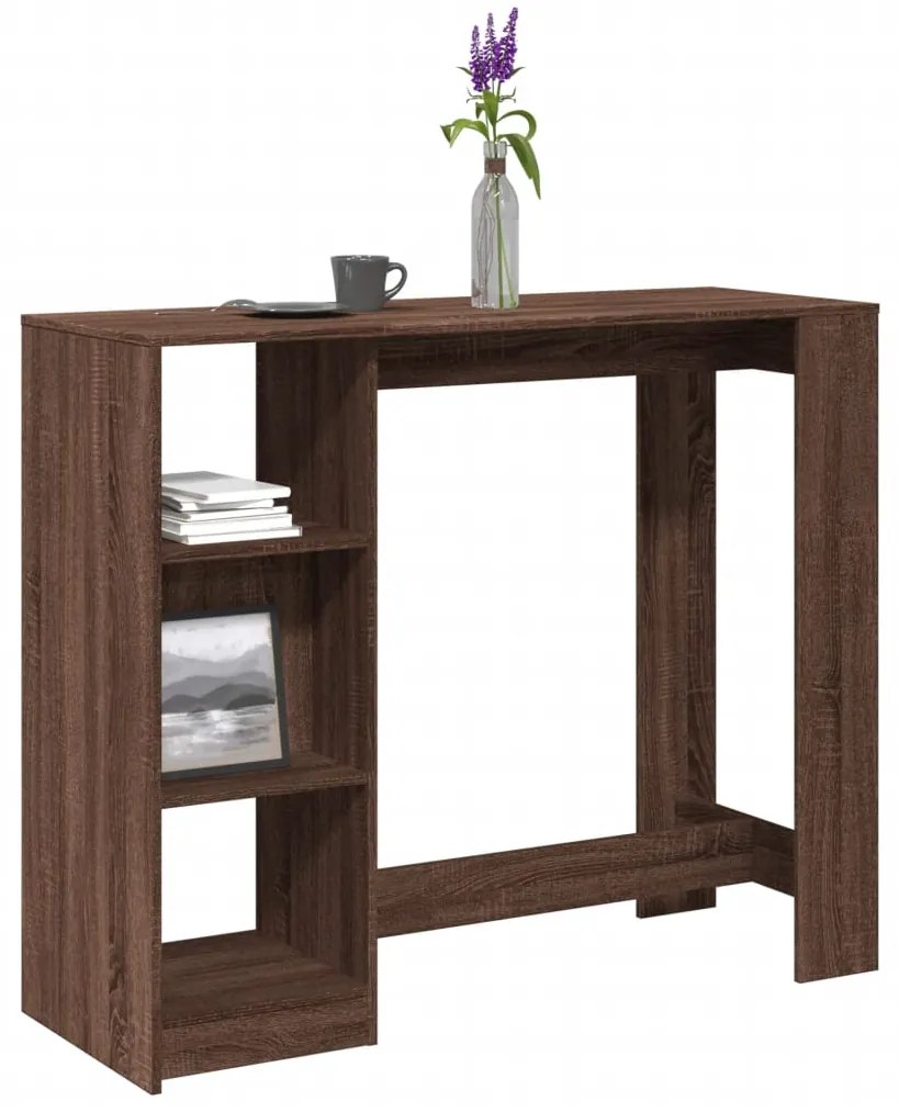 vidaXL Masă bar cu raft, stejar maro, 124x46x103,5 cm, lemn prelucrat