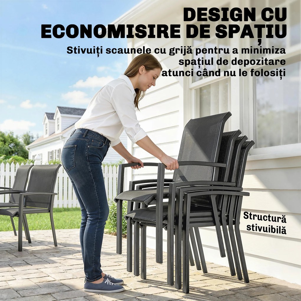 Outsunny Set Mese de Exterior cu Scaune Stivuibile, Gri | Aosom Romania