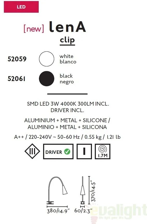 Lampa LED de birou neagra cu clip flexibila, LENA 52061