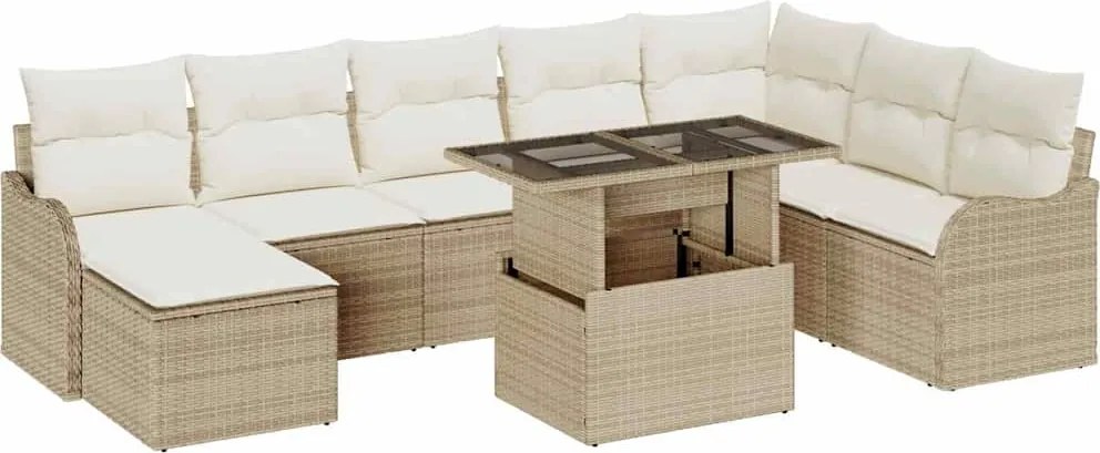 vidaXL Set de canapele pentru grădină cu pernă 9 pcs Bej Rattan poli
