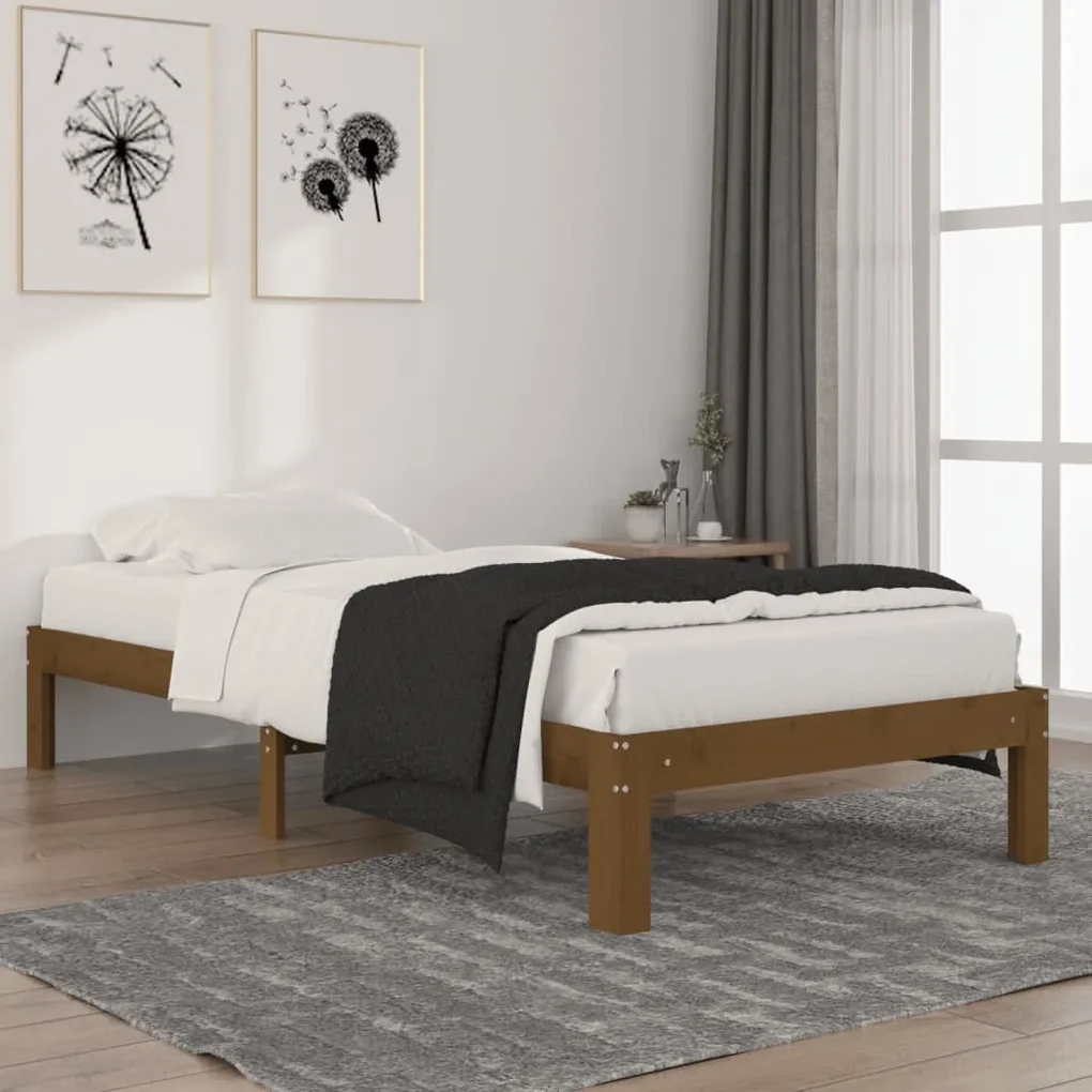 810353 vidaXL Cadru de pat, maro miere, 90x200 cm, lemn masiv de pin