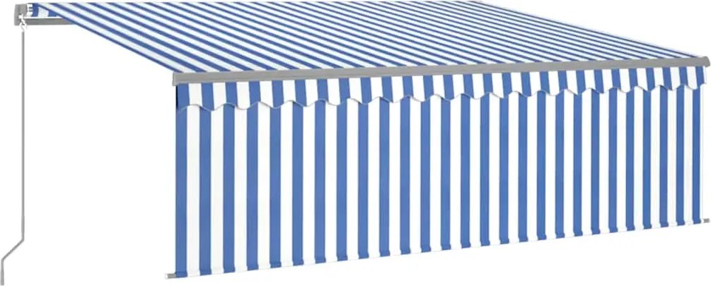 vidaXL Copertină retractabilă manual cu stor&LED, albastru&alb, 4,5x3m
