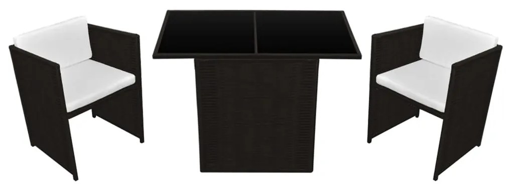 42485 vidaXL Set bistro cu perne, 3 piese, maro, poliratan